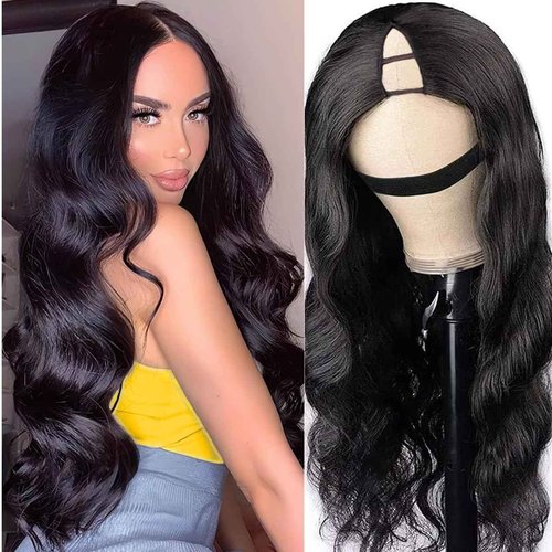 V Part Wig Human Hair Body Wave Upgrade U Part Human Hair Wig Beginner Friendly Clip In V Shape Wigs for Women Natural Black Color 22 Inch