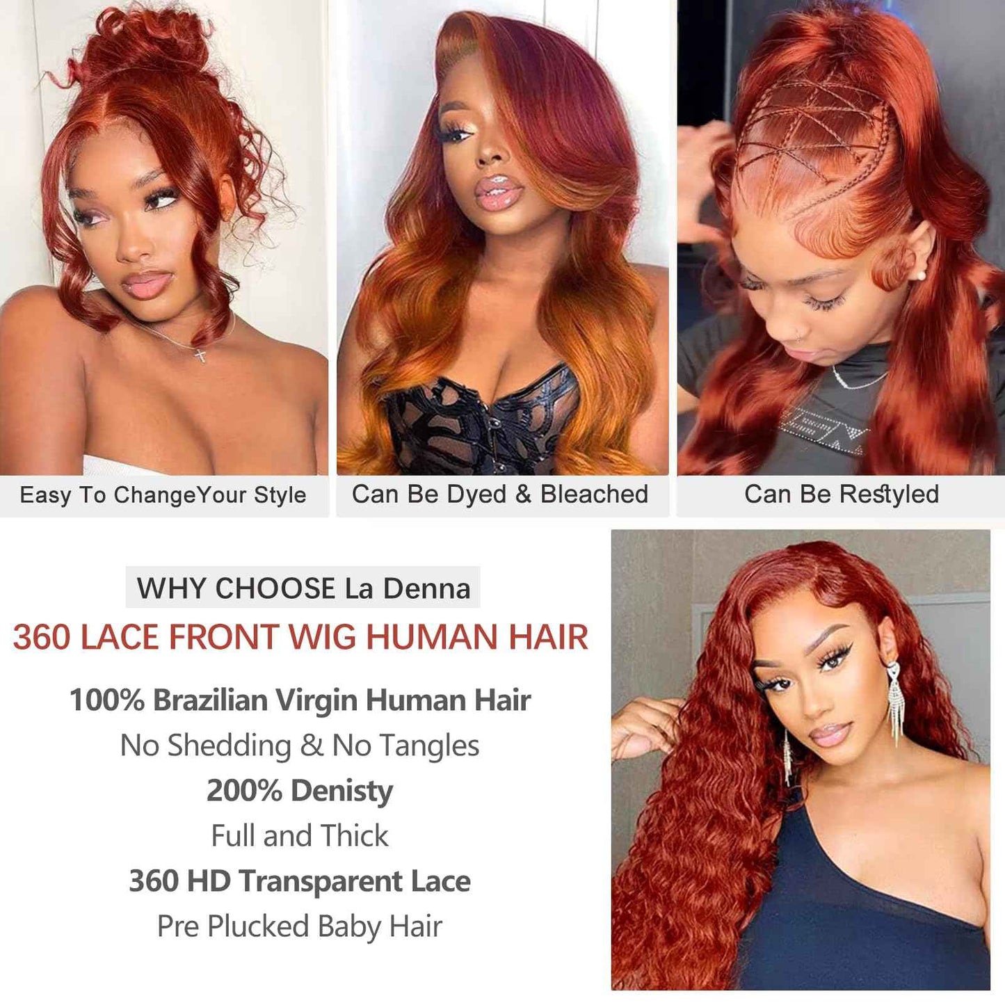 360 Reddish Brown Lace Front Wigs Human Hair 180% Density Copper Red Human Hair Lace Front Wig Pre Plucked 33# Auburn Brown Body Wave 360 Wig Ginger Brown Colored Wigs for Women 22"