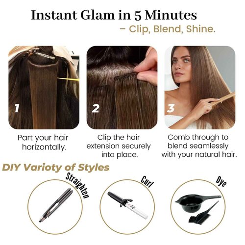 Jiameisi Clip in Hair Extensions Real Human Hair, 22inch Remy Human Hair Extensions Double Weft 120g 8pcs, Natural Straight Clip ins for Women, Ideal for Daily, Party, Wedding Looks #1 Jet Black