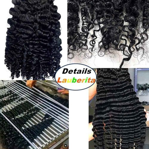 Lauberita Long Human Hair Headband Wig Brazilian Curly Headband Wig Human Hair Deep Wave Wig Glueless Hair None Lace Front Natural Color(22 inch)