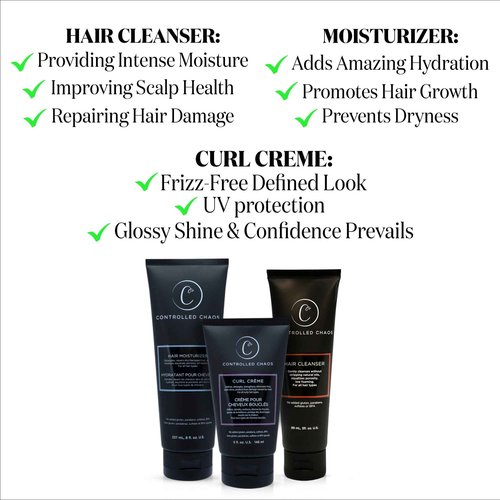 Controlled Chaos Hair Care Set for Curly Hair - 3 Pack Including Shampoo, Conditioner, Curl Defining Cream to Control Frizz & Nourish All Hair Types