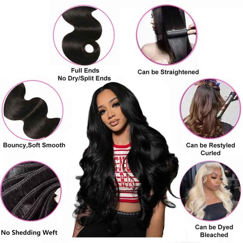 Body Wave Bundles Human Hair 12A Human Hair Bundles 18 20 22 IN 100% Unprocessed Brazilian Virgin Hair 3 Bundles Double Weft Hair Extensions Real Human Hair Natural Black For Woman 18 20 22 IN