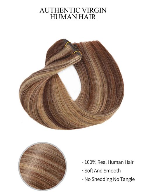 Seamless Clip in Hair Extensions Real Human Hair 8pcs/105g Straight Hair Extensions Clip ins for Women Brazilian 100% Full Virgin Human Hair(20 inch #4P/27)