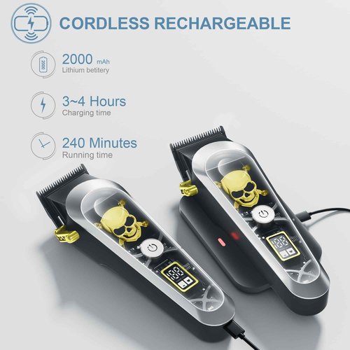 WMARK High Speed Professional Hair Clipper for Men Professional Cordless&Corded Hair Clippers with LCD Display 6 Guide Combs *1comb,Mens NG-130 (Silver)