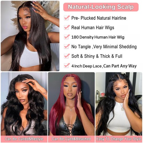 miniask 26 Inch HD Transparent 13x4 Straight Lace Front Wigs Human Hair 180 Density Frontal Wigs Human Hair HD Lace Pre Plucked Closure Wigs for Women