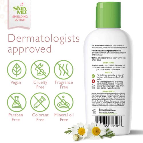 Skin MD Shielding Lotion 4oz - 3 Pack Hydrating Body Lotion for Sensitive Skin with Dispenser | Non-Greasy, Fast-Absorbing Moisturizer with Plant-Based Ingredients, Eczema & Psoriasis Relief