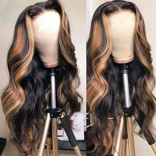 Highlight Ombre Lace Front Wig Human Hair 4x4 Balayage FB30 Body Wave Honey Blonde Lace Frontal Wigs with Baby Hair Natural Hairline Pre Plucked Brazilian Closure Wigs for Black Women 30inch