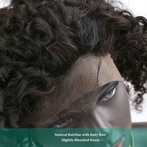 Bella Hair Upscale Human Hair Celebrity Deep Curly 360 Lace Frontal Closure, Pre Plucked Natural Hairline with Baby Hair (16” Natural Black)