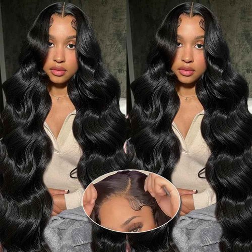 Atilck Wear and Go Glueless Bob Wig - Body Wave Lace Front Human Hair Wigs for Black Women - Pre Plucked and Pre Cut 4x4 Lace Closure - No Glue Needed for Beginners (Natural Black Glueless, 30 Inch)