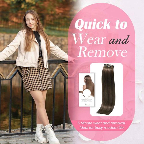 Aison Medium Brown Clip in Human Hair Extensions 115G 100% Real Human Hair Clip in Extensions Soft Silky Straight 7pcs 16clips One Pack(22 Inch #4)