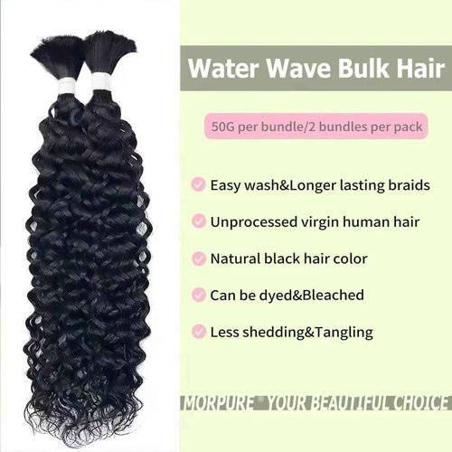26 IN Human Braiding Hair for Boho Braids Curly Human Hair Braiding Hair Wet and Wavy Water Wave Bulk Human Hair for Braiding 2 Bundles/Pack (Total 100G)