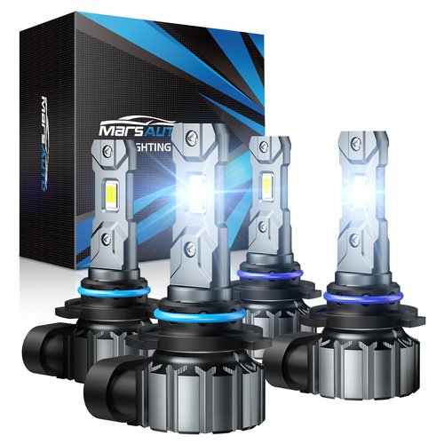 Marsauto 9005/HB3 9006/HB4 Light Bulbs Combo, 60,000LM Super Brighter M1S 9005 9006 Bulbs or Fog, 1:1 Design HB3 HB4 Lights Combo, 6000K Cool White, 3 Min Plug and Play, IP68, Pack of 4