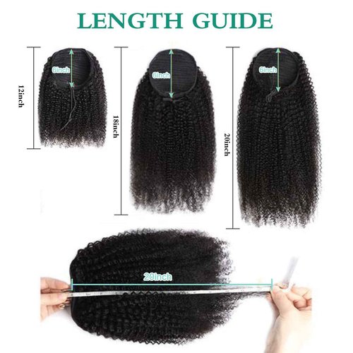 Humistwbiu Afro Kinky Curly Drawstring Ponytail 4C for Black Women Human Hair Drawstring Ponytail Extension Natural Black 24Inch