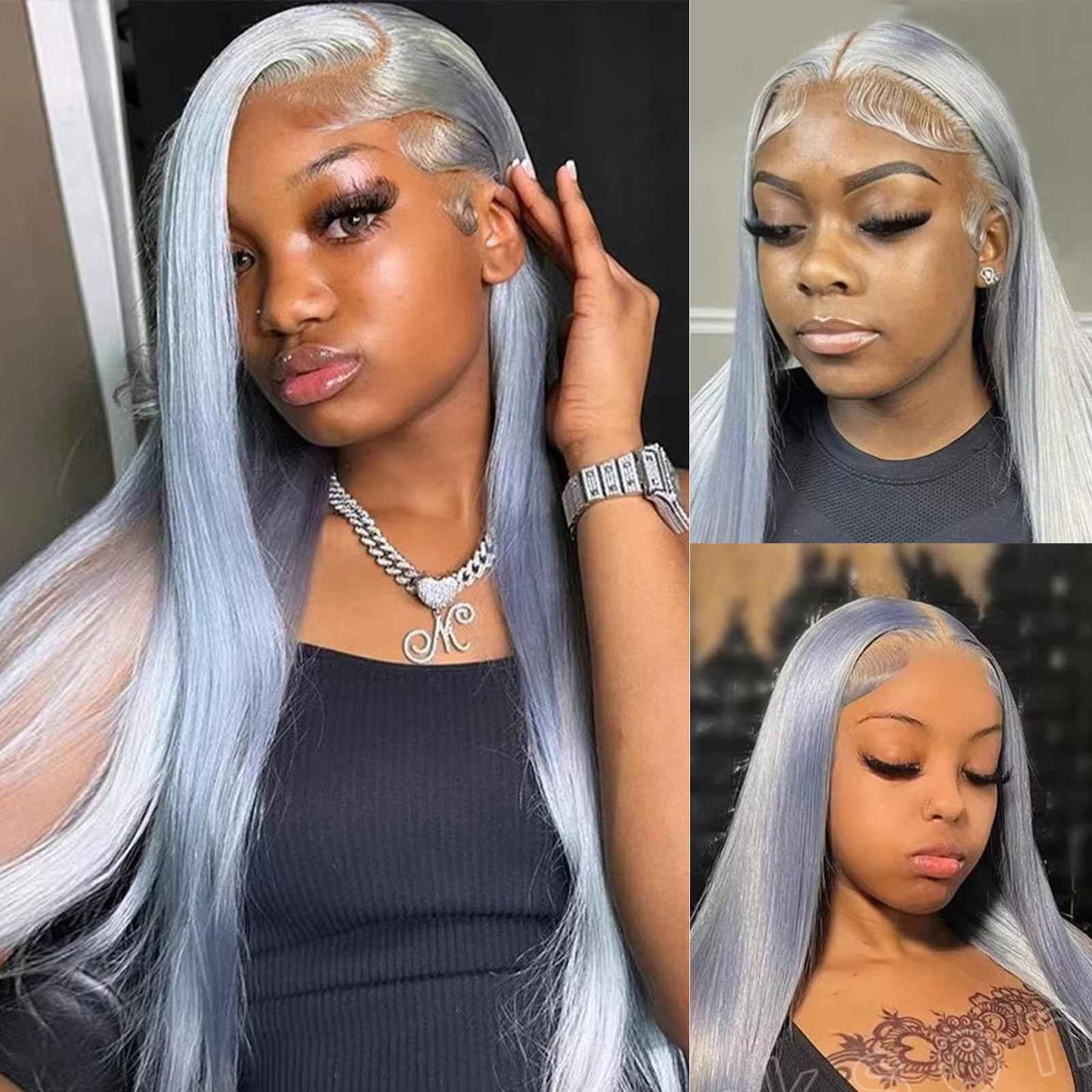 Grey Straight Wigs Human Hair 13x6 Human Hair Lace Front Wig HD Lace Front 180% Density Silver Gray Wigs for Women