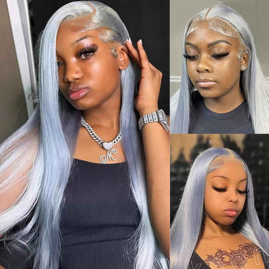 Grey Straight Wigs Human Hair 13x6 Human Hair Lace Front Wig HD Lace Front 180% Density Silver Gray Wigs for Women