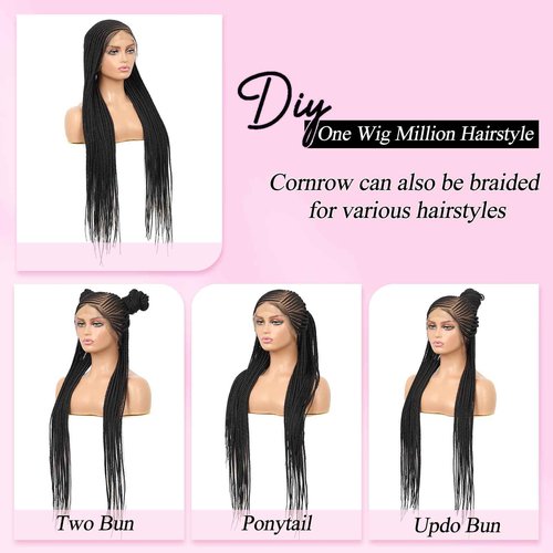 Kalyss 13X8 Lemonade Cornrow Braided Wigs for Women Lace Front Braided Wigs Premium Synthetic Long Braided Wig with Baby Hair Side Parting Braided Wig 36"