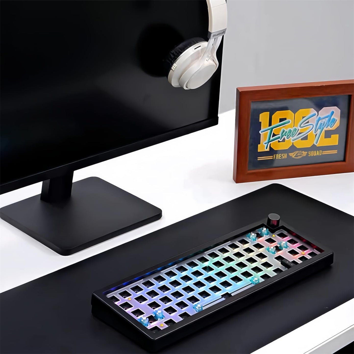 ZMX GMK67 Keyboard Barebones Kit,Hot-Swap PCB Bluetooth 5.0/2.4G/Type-C Tri-Mode 65% Mini Custom RGB Wireless Mechanical Keyboard with Knob Gasket Mount Programmable Gaming Keyboard DIY Kit (Black)