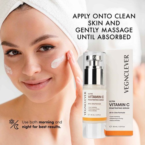 Super Vitamin C Serum for Face: Age-Defying, Moisturizing, Original Vitamin C Face Serum for Wirnkles, Mature Skin, Firms, Smooths with Niacinamide, Collagen Peptides All-In-One Formula 1 Fl Oz