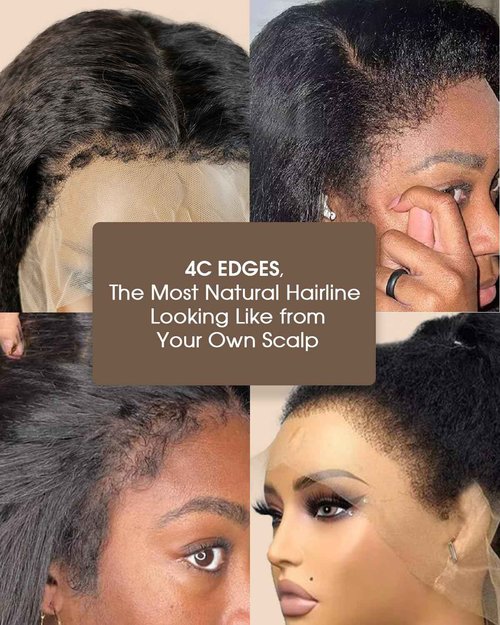 MENTOR 4C Edges Kinky Straight Lace Front Wigs Human Hair Yaki Stairght 13x4 HD Transparent Lace Frontal Kinkystraight Wigs with Curly Edges Hairline Pre-Plucked 180% Density 18 inch