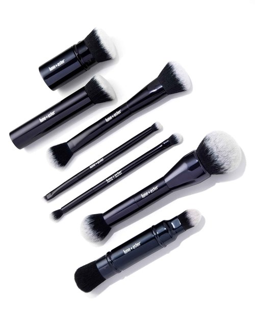 Lune+Aster Powder Duo Brush | Dual-Ended Makeup Brush For Application Of Bronzers, Blushes And Powders. Made with Alumium Handle, Vegan Bristles.
