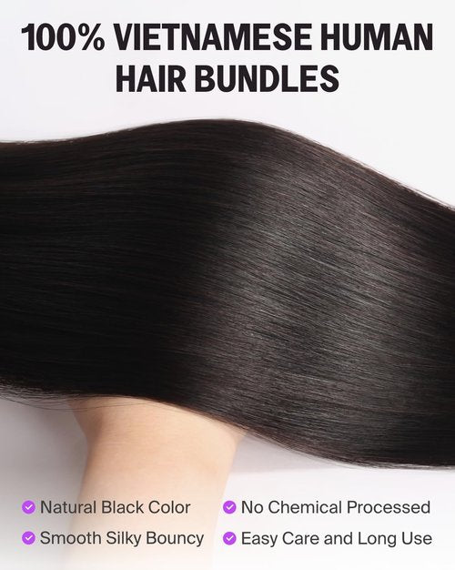 Megalook Hair 15A Human Hair Bundles Straight Bundles Human Hair 100% Raw Vietnamese Bundle Natural Black Color Long Service Life 18 Inch