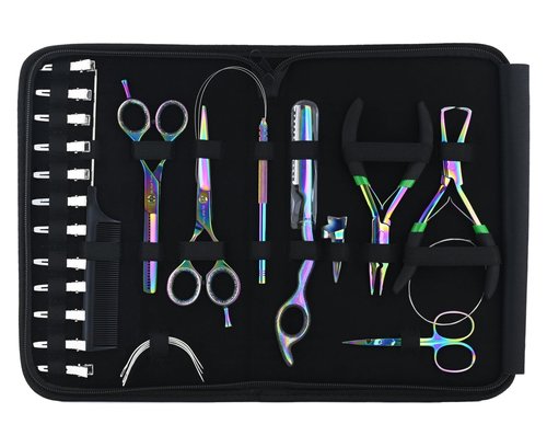 My Hair Tools Professional Hair Extension Tools Kit Includes Micro Link Beads Remover & Crimp Pliers Set, Hair Cutting & Styling Scissors Set, Hair Parting Tool, Hair Extensions Loop Tool (Rainbow)