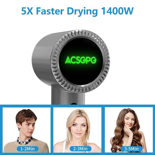 ACSGPG Hair Dryer - 110000 RPM High-Speed Brushless Negative Ionic Hair Blow Dryer - Fast Drying, Low Noise, Lightweight & Thermo Control - Hairdryer with 360° Magnetic Nozzle for Home, Travel(Gray)