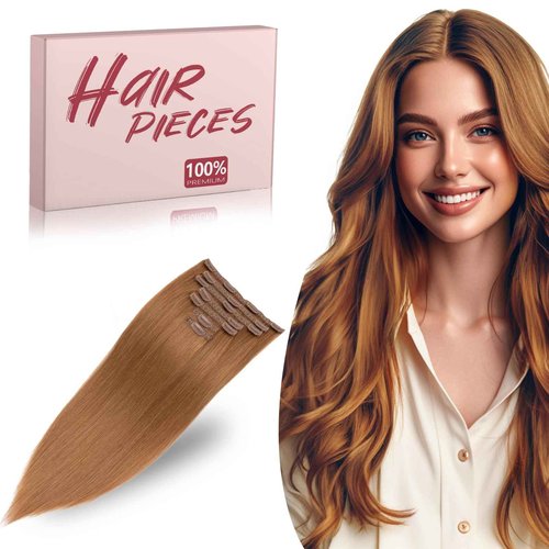 TESSHAIR Clip in Hair Extensions Long Straight, 100% Real Human Hair,No Tangle & Smooth,120g, 20 Inch,#30 Light Auburn