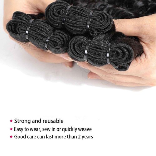 Deep Wave Human Hair Bundles 14 16 18 Inch Deep Curly Bundles Human Hair 12A Unprocessed Brazilian Virgin Double Weft Remy Hair Bundles Full and Thick