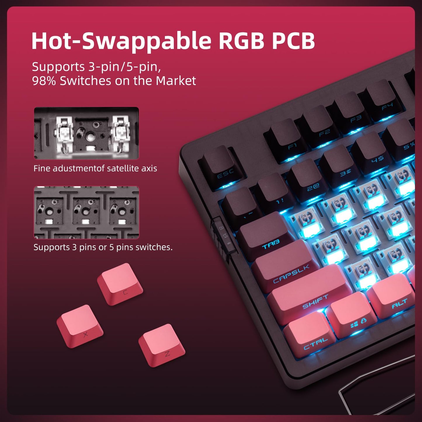 ZORNHER ZH980 Wireless Mechanical Gaming Keyboard,95% Pink Hot-Swappable Custom Creamy Keyboard with Number Pad,Lighted Up PBT Keycaps,Pre-lubed Linear Switches,RGB Backlit,2.4GHz/USB-C/BT5.0