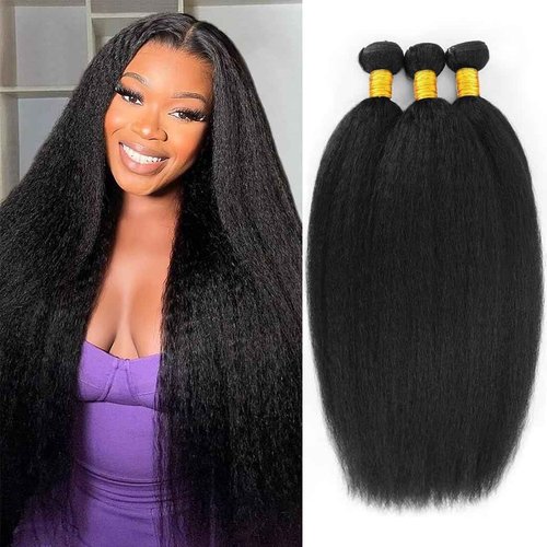 BSBU Kinky Straight Bundles Yaki Straight Bundles Human Hair 16 18 20 inch 12A 100% Unprocessed Virgin Full and Thick 3 Bundles, Silky Soft, No Shedding, No Smell, No Tangle