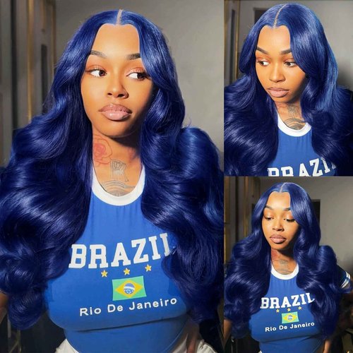 ELFSECRET Blue Lace Front Wigs Human Hair Body Wave 13x6 Hd Lace Frontal Wig Human Hair 180% Density Dark Blue Wig Human Hair for Black Women Royal Blue Wear And Go Glueless Wigs Pre Plucked 20 Inch