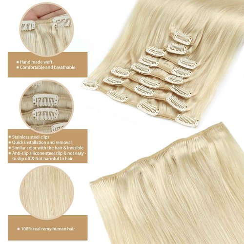 ABH AMAZINGBEAUTY HAIR Clip in Real Human Hair Extensions Blonde 20 Inch Clip in Hair Extensions Real Remi Virgin Human Hair Extensions Clip ins Straight Hair #60 Platinum Ash Blonde 8Pcs 120G