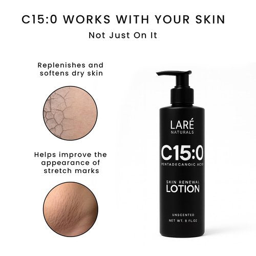 C15:0 Pentadecanoic Acid Supplement Body Lotion - Skin Cellular Benefits - Body Moisturizer for Dry to Very Dry Skin - Vitamin B3 Lotion - 8 fl oz - Unscented