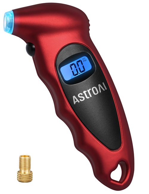 AstroAI Digital Tire Pressure Gauge 0-150PSI, Accurate in 0.1 Increments, Tire Pressure Gauge with Backlit LCD and Presta Valve Adaptor, 4 Units of Measurement for Car Truck Bicycle, Red