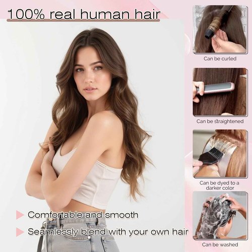 SEGO Nano Bead Hair Extensions Human Hair, 1g/s 50g/pack 22 Inch Nano Ring Hair Extensions, Highlight, Add Volume and Length, Nano Tip Hair Extensions for Women Medium Brown