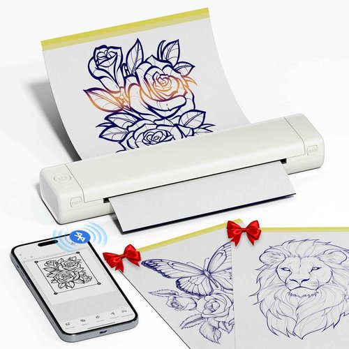 Ponek Tattoo Stencil Printer, M08F Wireless Thermal Tattoo Printer with 10pcs Transfer Paper, Compatible with Phone/Tablet/PC, Tattoo Machine for Tattoo Artists & Beginners, All White