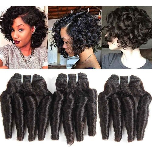 Molefi Brazilian Funmi Hair 3 Bundles burmese curly bundles human hair Short Curly Weave 9A Unprocessed Brazilian Human Hair Extensions 100g/pc Full Head Natural Color (12" 12" 12")