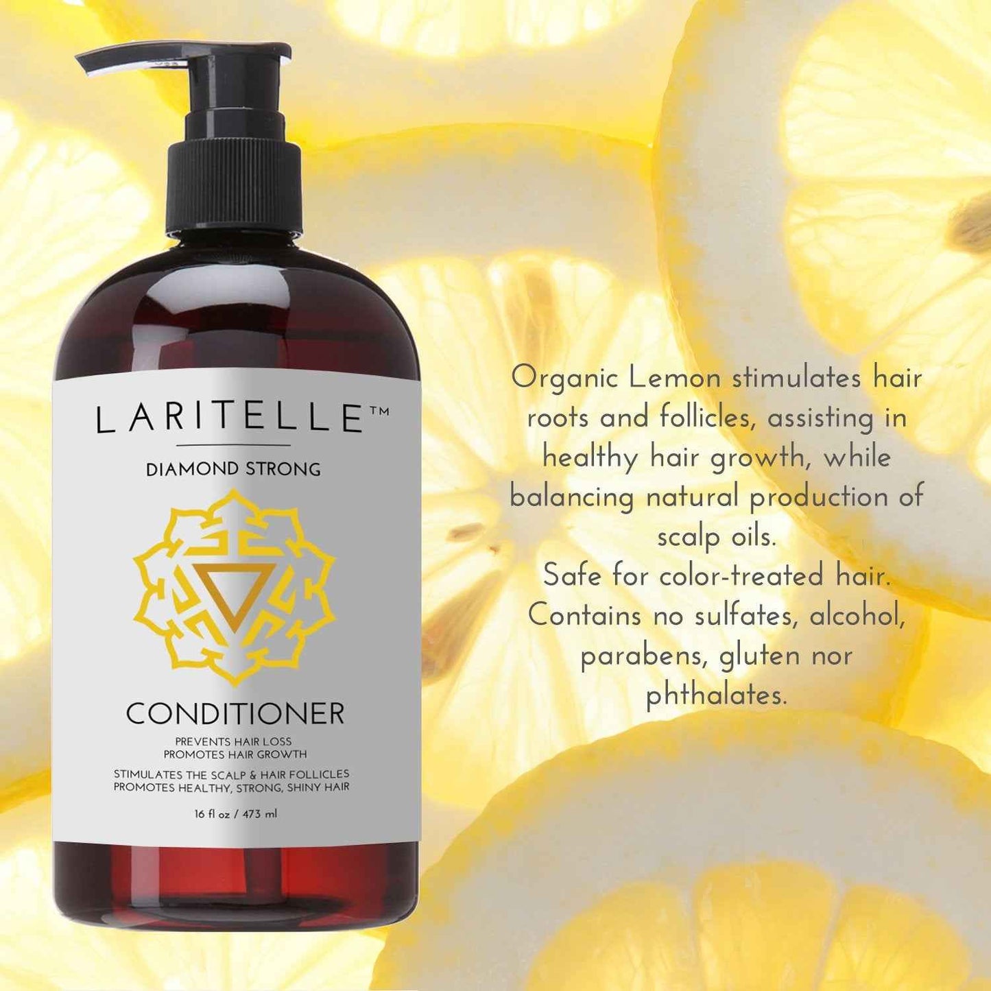 Laritelle Organic Shampoo 17 oz + Conditioner 16 oz | Prevents Hair Loss, Promotes Hair Growth | Argan Oil, Rosemary, Ginger & Cedarwood | NO GMO, Sulfates, Gluten, Alcohol, Parabens, Phthalates