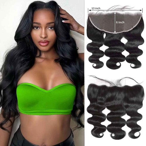Lace Frontal Closure Body Wave 13x6 Ear to Ear HD Lace Frontal Closure Virgin Human Hair Pre Plucked with Baby Hair 150% Density Natural Black Color 18 Inch