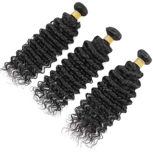 Human Hair Bundles Deep Wave Bundles 18 20 22inch Deep Wave 3 Bundles Weave 100% Unprocessed Brazilian Virgin Human Hair Deep Wave Bundles for Black Woman Nature Black