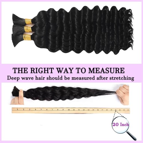 Boho Hair for Braiding 110g 24 Inch Deep Water Wave Boho Braids Human Hair No Weft 12A Brazilian Virgin Curly Bundles Human Hair Extensions 3 Braids/Pack Wet and Wavy Bundles Human Braiding Hair