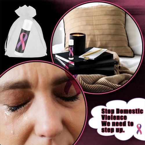 Fumete 100 Pcs Breast Cancer Awareness Lip Balm Bulk Pink Ribbon and Purple Ribbon Domestic Violence Awareness Moisturizer and Nourishing Lip Balm Gifts for Women Men Party Supplies, 4 Scents