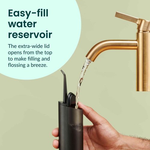 quip Water Flosser with Replacement Tip - Cordless Water Flosser with Adjustable Pressure - Teeth Cleaner Pick with 360 Degree Rotating Replaceable Tip, Rechargeable Water Dental Pick - All-Black