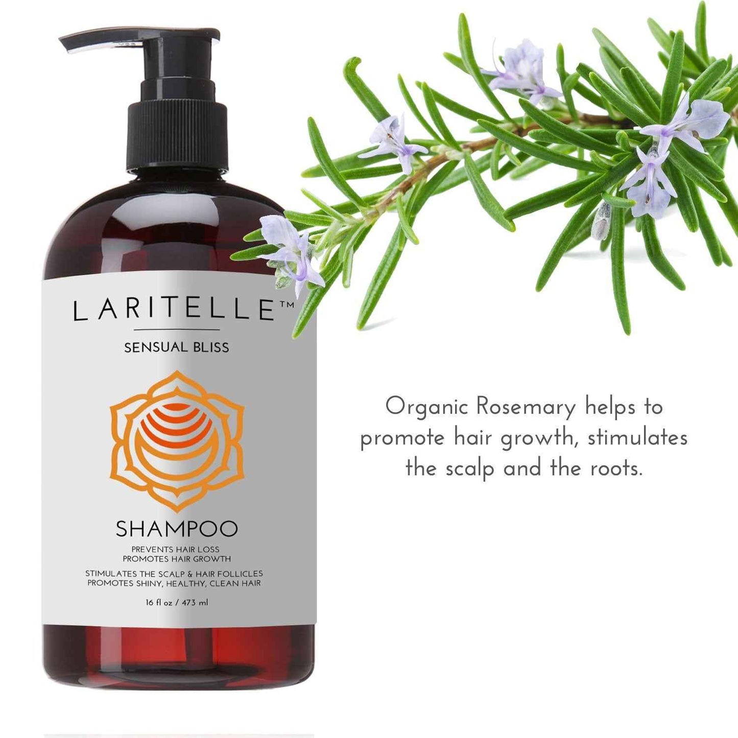 Laritelle Organic Shampoo 17.5 oz. Argan Oil, Rosemary, Palmarosa. Promotes Hair Growth, Prevents Hair Loss. GF