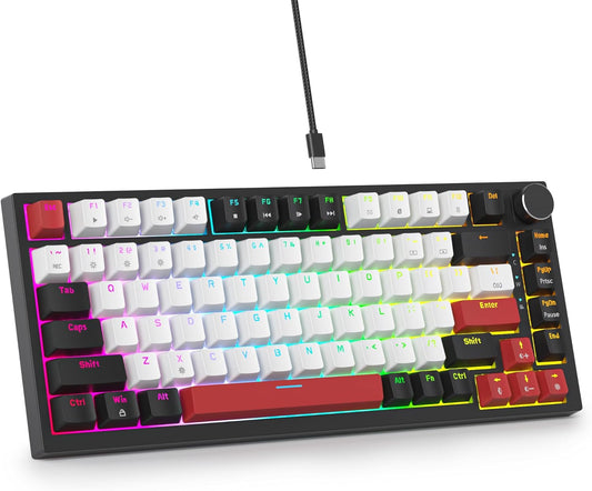 75 Percent Keyboard Gasket-Mounted with Sound Absorbing Pads, 82-Key Compact Wired RGB Mechanical Gaming Keyboard Hot-Swap Socket for Win, Fog Blue