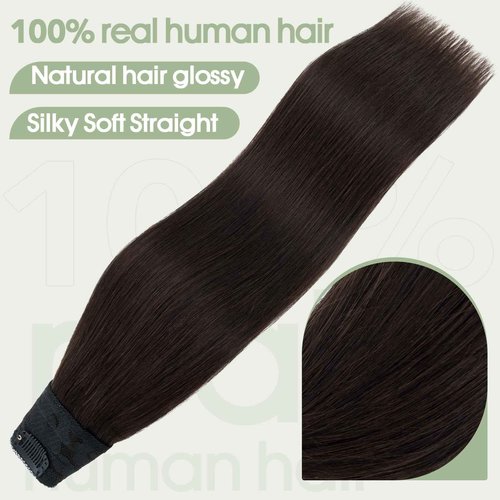 S-noilite One Piece Clip in Hair Extensions Human Hair One Piece/5 Clips 3/4 Full Head V Part Weft Thicker Hair Lace Net One Piece Hair Extensions Clip in Human Hair (16"-65g,#02 Dark Brown)