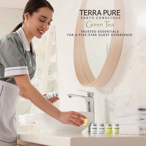 Terra Pure Hotel Soaps and Toiletries Bulk Set | 1-Shoppe All-In-Kit Amenities for Hotels | 1oz Hotel Shampoo & Conditioner, Body Wash, Body Lotion & 1.25oz Bar Soap Travel Size Toiletries | 75 Pieces