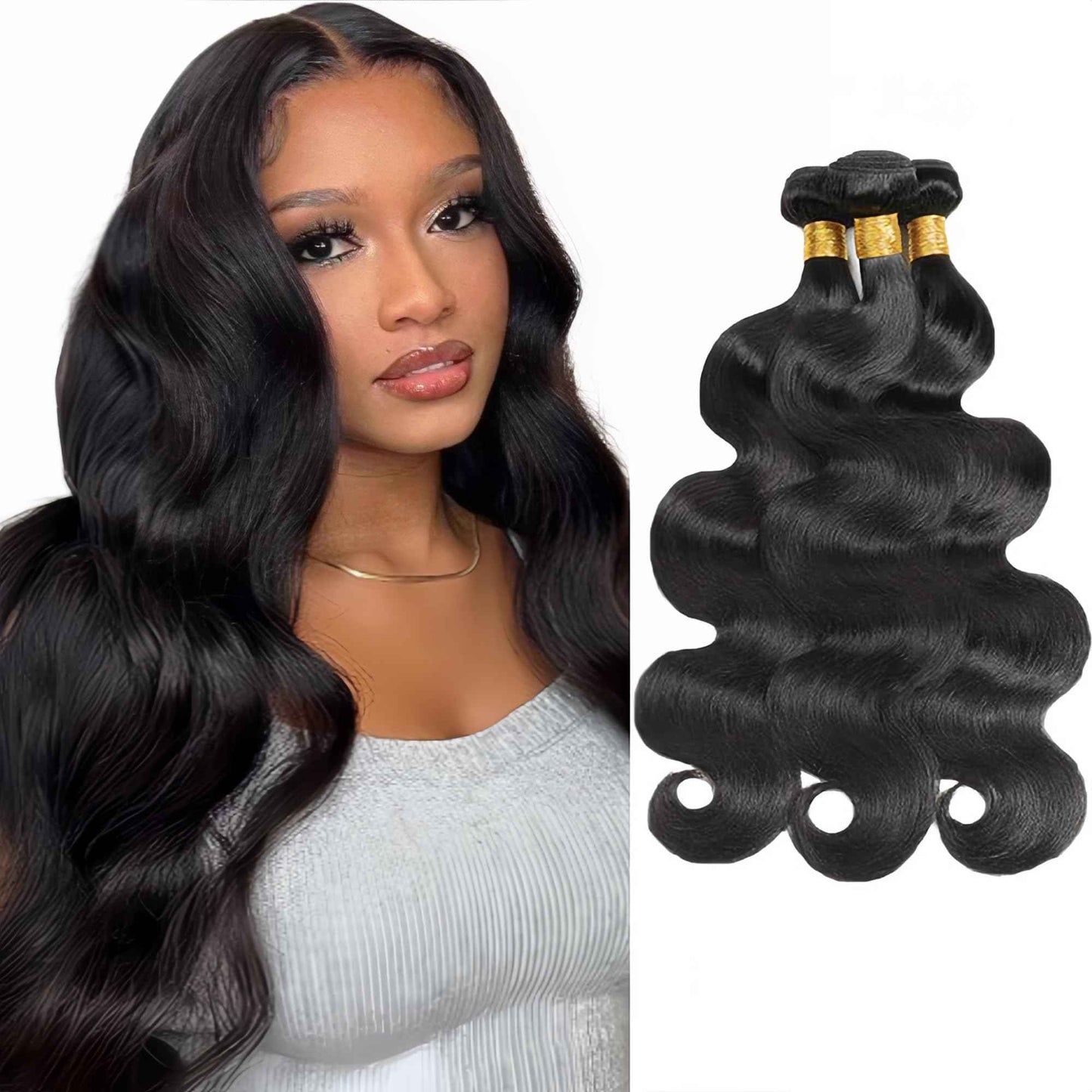 34 34 34 Inch Color 1B Body Wave Bundles Natural Black Human Hair Bundles Niegmeag Peruvian Virgin Soft and Skily Remy Hair Extensions Double Weft Hair Weave