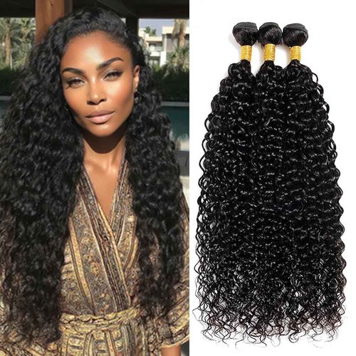 BilltiiWW 26 28 30 Inch #1B Curly Human Hair Bundles Natural Black Curly Bundles Brazilian Remy Weave Hair Extensions Soft and Silky for Women